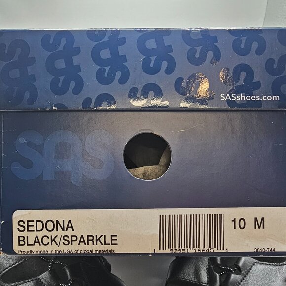 NIB Women's SAS‎ Sedona Lace-Up Leather Wedge Sandals Black Sparkle Size 10M - Picture 2 of 10